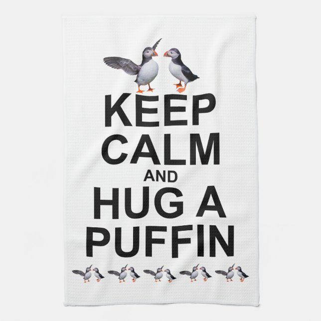 Keep Calm and Hug a Puffin Kitchen Towel (Vertical)