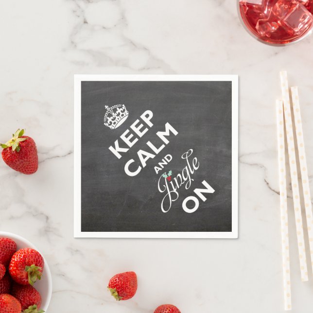 Keep Calm And Jingle On Chalkboard Funny Holiday Napkin (Insitu)