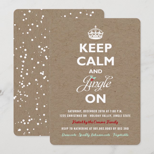 Keep Calm and Jingle Rustic Holiday Party Invite (Front/Back)
