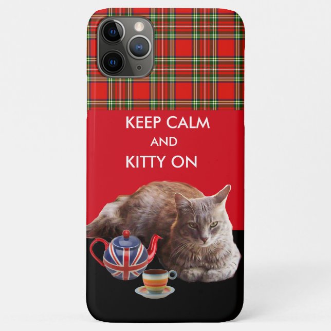 KEEP CALM AND KITTY ON ,RED TARTAN CAT TEA PARTY Case-Mate iPhone CASE (Back)