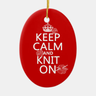 Keep Calm and Knit On - all colours Ceramic Tree Decoration