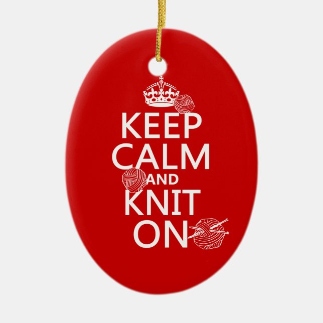 Keep Calm and Knit On - all colours Ceramic Tree Decoration (Front)