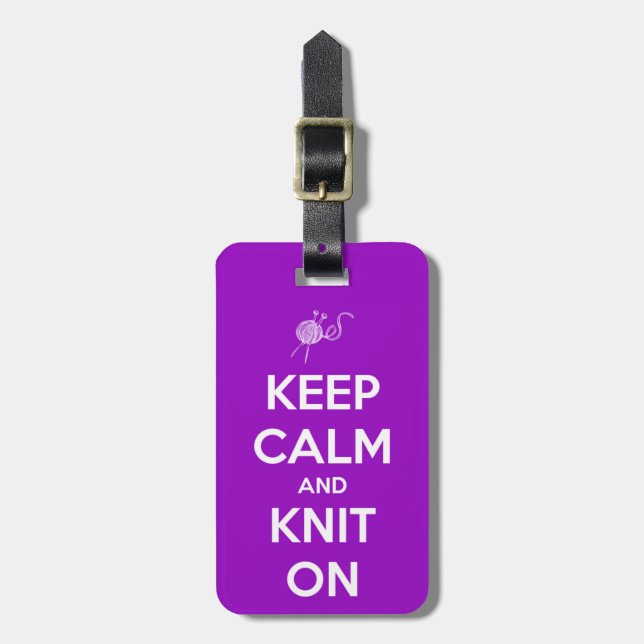 Keep Calm and Knit On Fuschia Luggage Tag (Front Vertical)