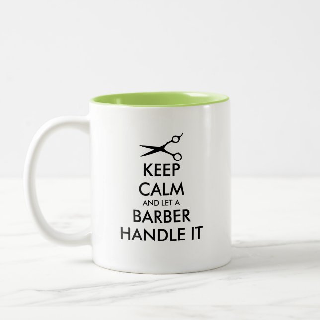 Keep Calm and Let A Barber Handle It funny Two-Tone Coffee Mug (Left)