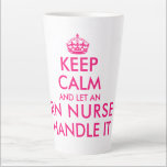 Keep calm and let an RN nurse handle it funny big Latte Mug<br><div class="desc">Keep calm and let an RN nurse handle it funny big Latte Mug. Create your own personalised 'Keep calm and carry on' parody. Modern typography template with pink crown. Nursing gift ideas for friends, family, registered nurse, RN, nursing school graduate, doctor, medic, emergency responder, rescue personnel, co worker, colleague, boss,...</div>