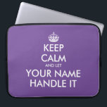Keep calm and let handle it funny neoprene laptop sleeve<br><div class="desc">Keep calm and let handle it funny neoprene laptop sleeve. Custom protection cover for your computer. Purple or custom colour. Fun Birthday gift idea for mum,  dad,  husband,  wife,  coworker,  boss,  colleague,  school teacher,  business coach etc. Modern typography template with crown.</div>