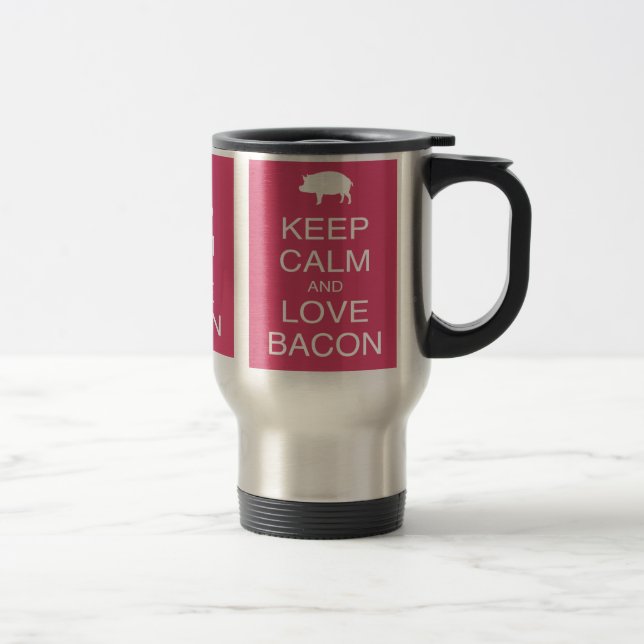 Keep Calm and Love Bacon Gifts Pig Pink Design Travel Mug (Right)