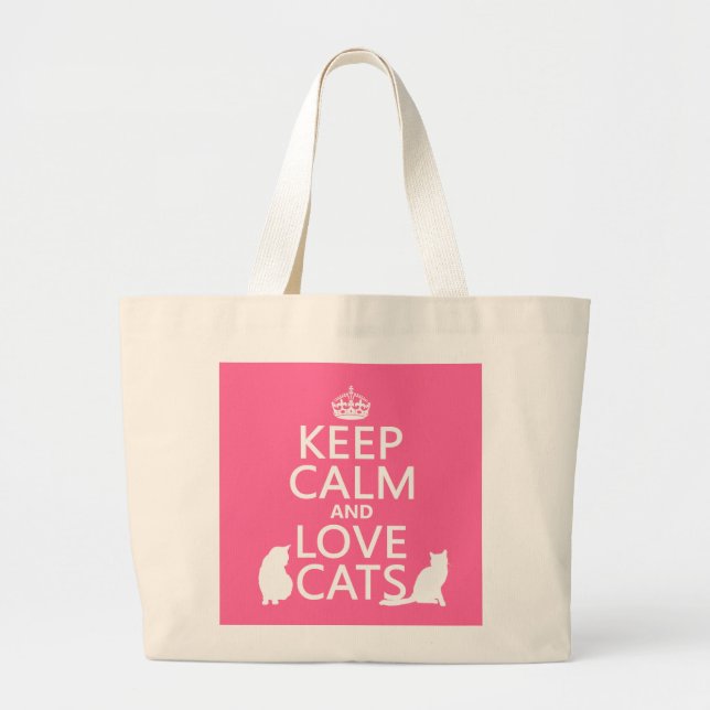 Keep Calm and Love Cats Large Tote Bag (Front)