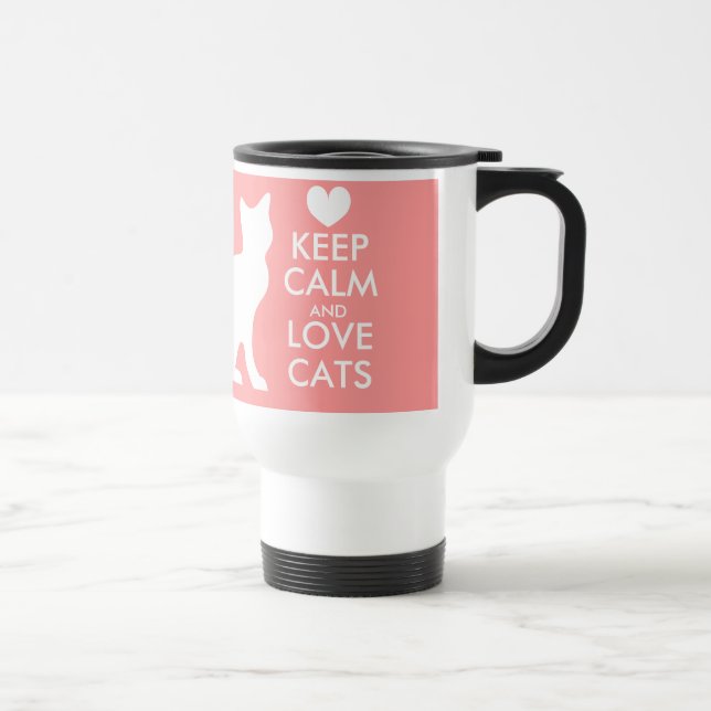 Keep calm and love cats travel mug | Coral colour (Right)