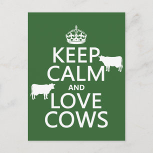 Keep Calm and Love Cows (all colours) Postcard