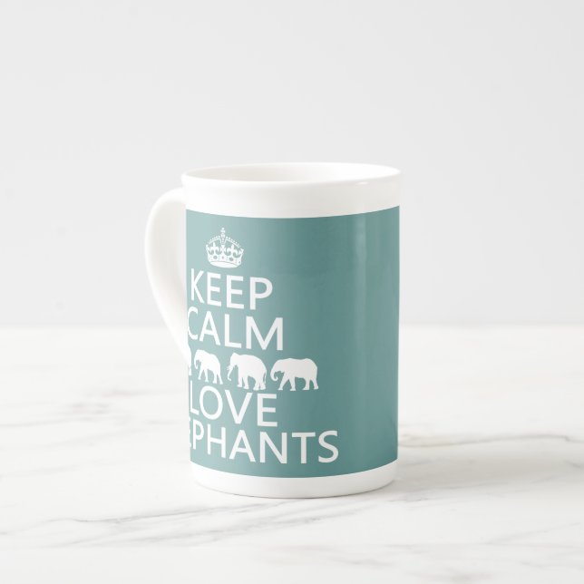 Keep Calm and Love Elephants (customisable Bone China Mug (Front Left)