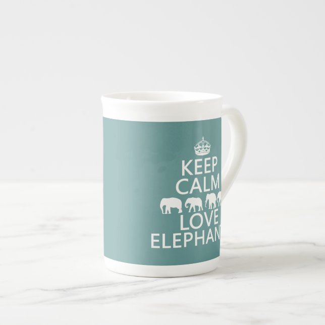 Keep Calm and Love Elephants (customisable Bone China Mug (Front Right)