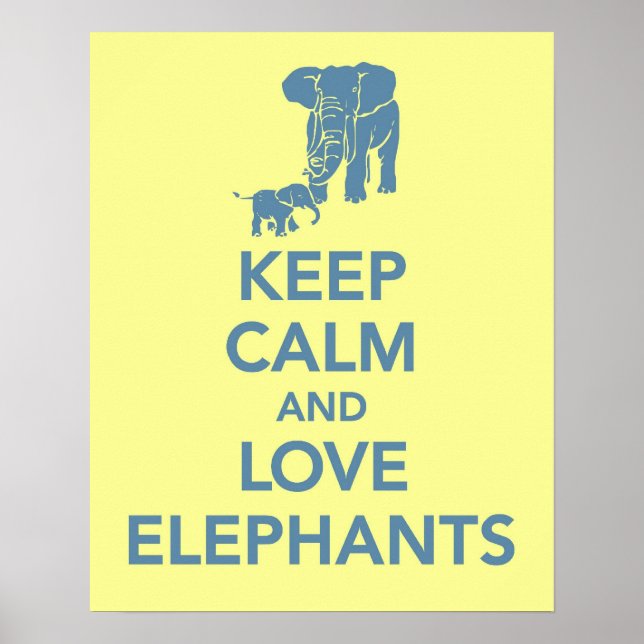Keep Calm and Love Elephants print or poster yello (Front)