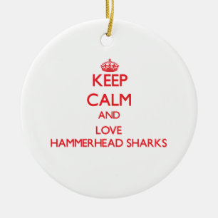 Keep calm and love Hammerhead Sharks Ceramic Tree Decoration