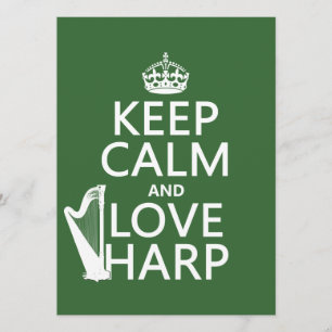 Keep Calm and Love Harp (any background colour) Invitation