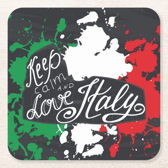 Keep Calm and Love Italy Square Paper Coaster (Front)