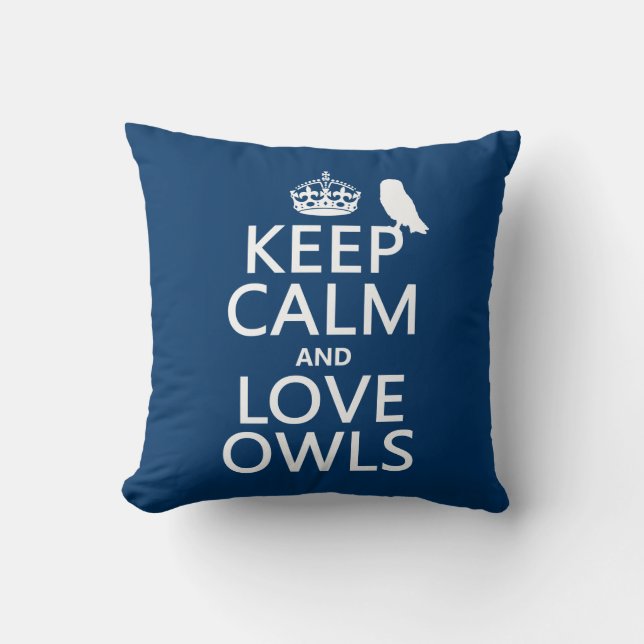 Keep Calm and Love Owls (any colour) Cushion (Front)