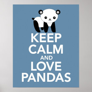 Keep Calm and Love Pandas print or poster on blue