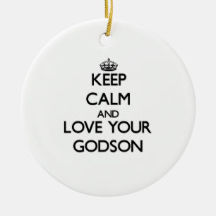 Keep Calm and Love your Godson Ceramic Tree Decoration