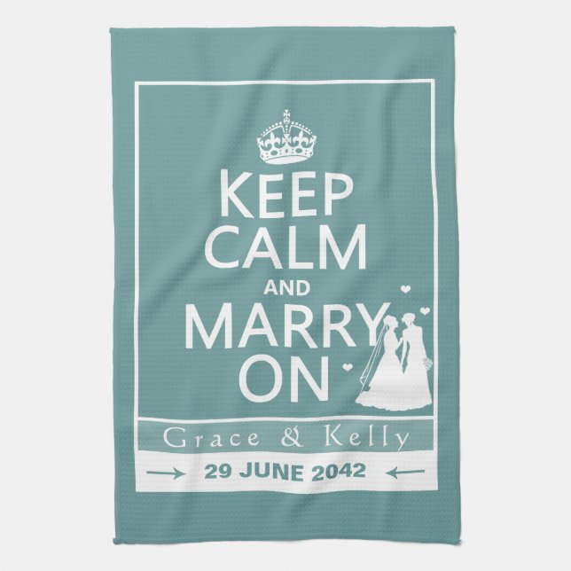 Keep Calm and Marry On Lesbian Wedding Tea Towel (Vertical)