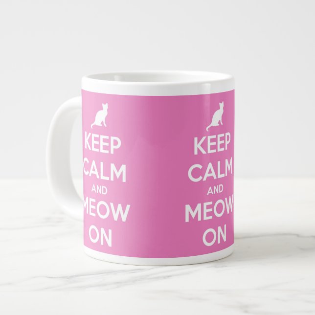 Keep Calm and Meow On Pink Large Coffee Mug (Front Left)