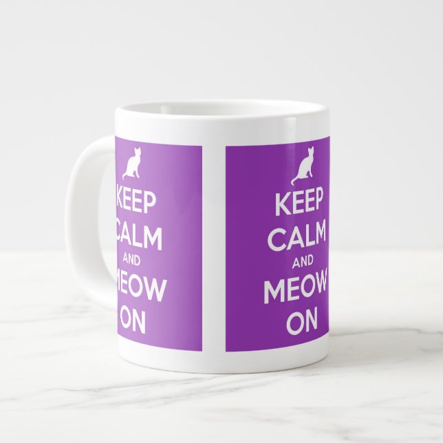 Keep Calm and Meow On Purple Large Coffee Mug (Front Left)