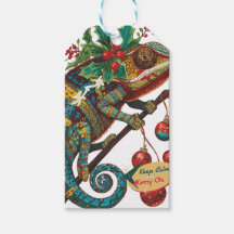 Keep Calm and Merry On Holiday Chameleon Gift Tag