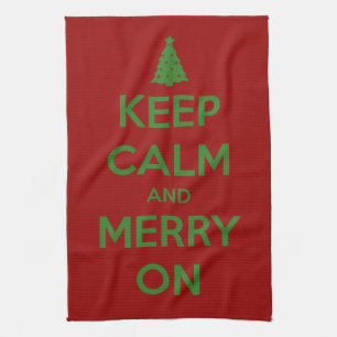 Keep Calm and Merry On Red and Green Tea Towel