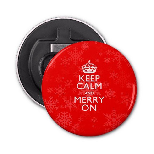 Keep Calm And Merry On Red Snowflakes Bottle Opener (Front)