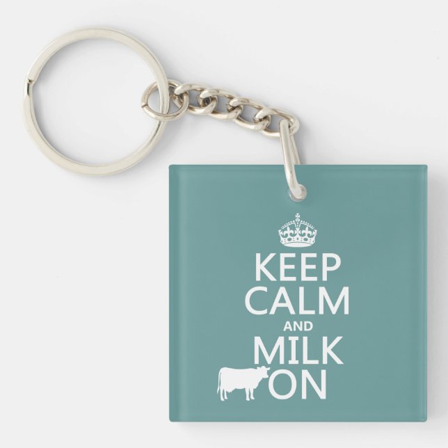 Keep Calm and Milk On (cows) (in all colours) Key Ring (Front)