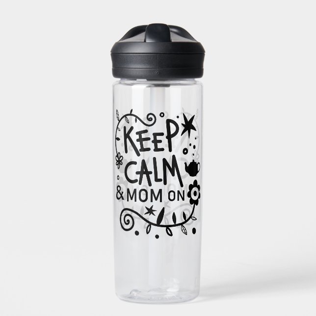 Keep Calm and Mum On Trendy Quote Water Bottle (Front)
