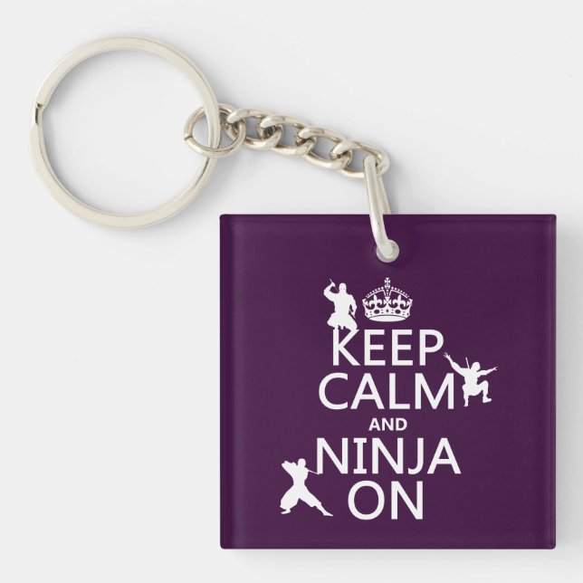 Keep Calm and Ninja On (in any colour) Key Ring (Front)