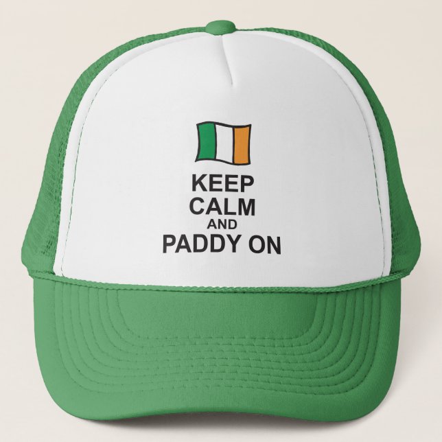 KEEP CALM and PADDY ON St Patricks Day cap (Front)