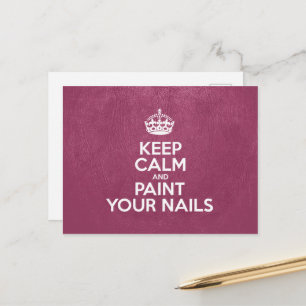 Keep Calm and Paint Your Nails, Pink Leather Postcard