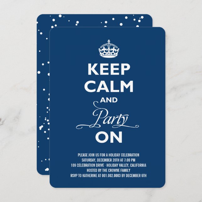 Keep Calm And Party On Funny Holiday New Year Eve Invitation (Front/Back)