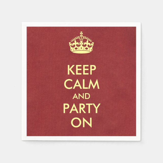 Keep Calm and Party On Ivory on Red Kraft Paper Napkin (Front)