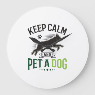 Keep Calm and Pet a Dog Vintage Engraving Design_1 Large Clock