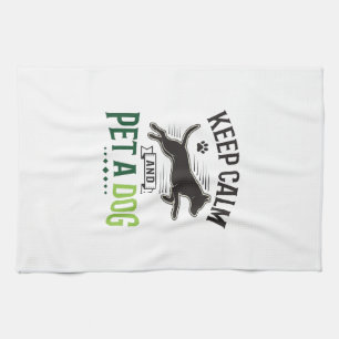 Keep Calm and Pet a Dog Vintage Engraving Design_1 Tea Towel