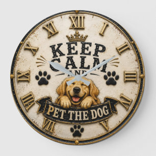 Keep Calm and Pet the Dog Funny Golden Retriever Large Clock
