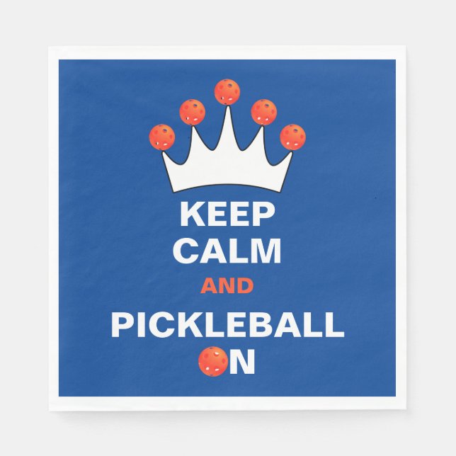 Keep Calm and Pickleball On, Blue Orange and White Napkin (Front)