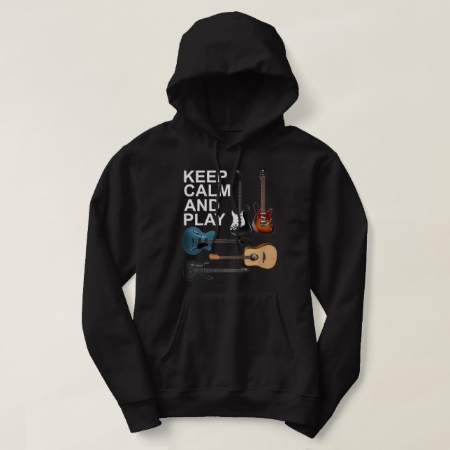 Keep Calm And Play Acoustic Bass Electric Guitars Hoodie (Design Front)
