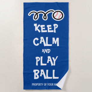 Keep calm and play baseball funny beach towel gift