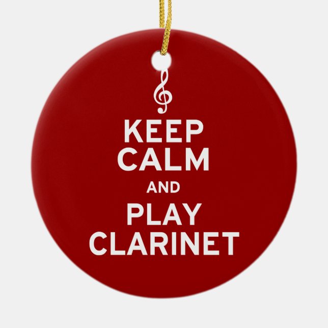 Keep Calm and Play Clarinet Ceramic Tree Decoration (Front)