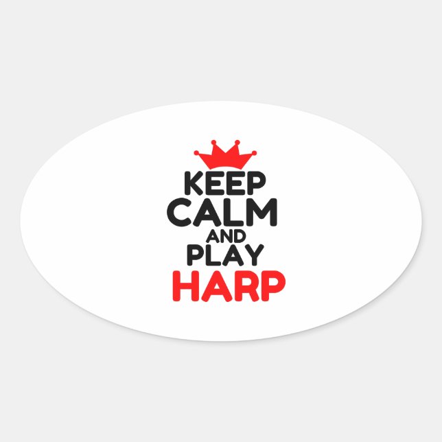KEEP CALM AND PLAY HARP OVAL STICKER (Front)