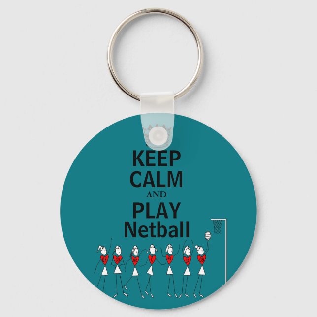 Keep Calm and Play Netball Design Key Ring (Front)