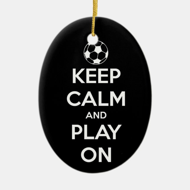 Keep Calm and Play On Black Oval Ornament (Front)