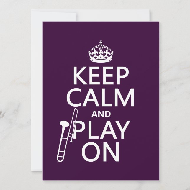 Keep Calm and Play On (Trombone)(any colour) Invitation (Front)