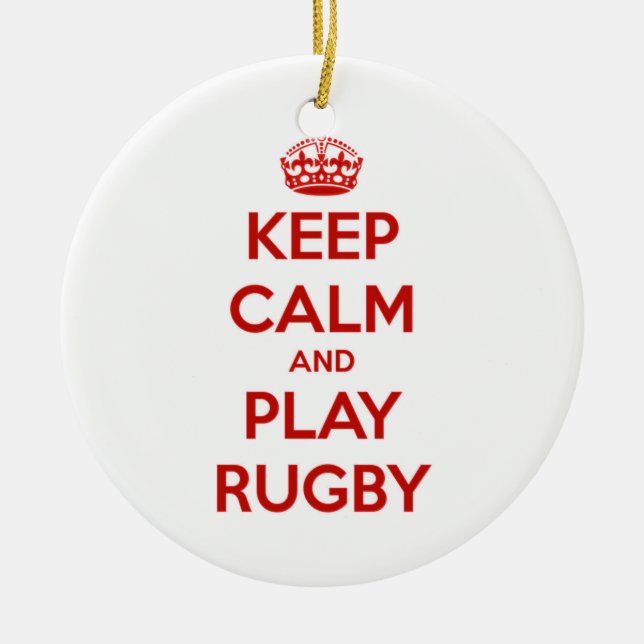 Keep Calm And Play Rugby Ceramic Tree Decoration (Front)