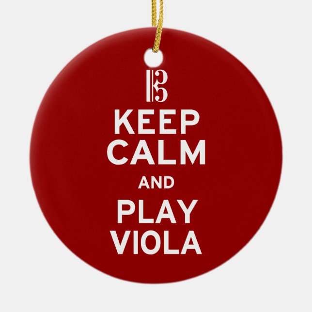 Keep Calm and Play Viola Ceramic Tree Decoration (Front)