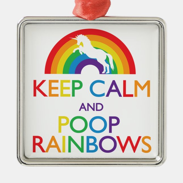 Keep Calm and Poop Rainbows Unicorn Metal Tree Decoration (Front)